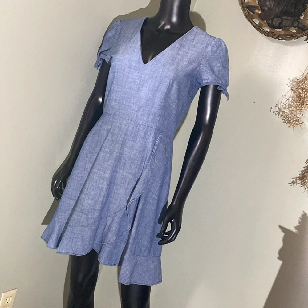 J. Crew Blue Flutter Sleeve V-Neck Sundress